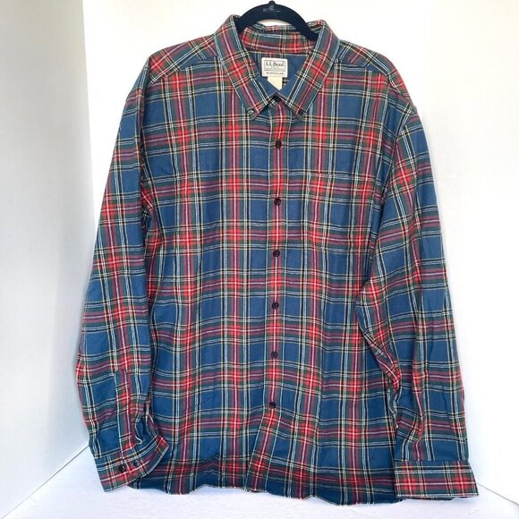 LL Bean Men's Scotch Plaid Flannel Shirt XXL Red Tartan Cotton Button Down Cozy - Picture 1 of 4